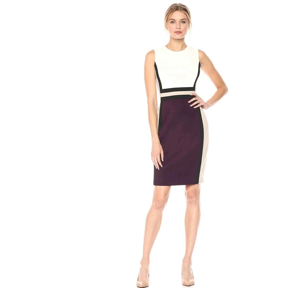 Calvin Klein Dress 2 S Small Sleeveless Colorblock Sheath Scuba